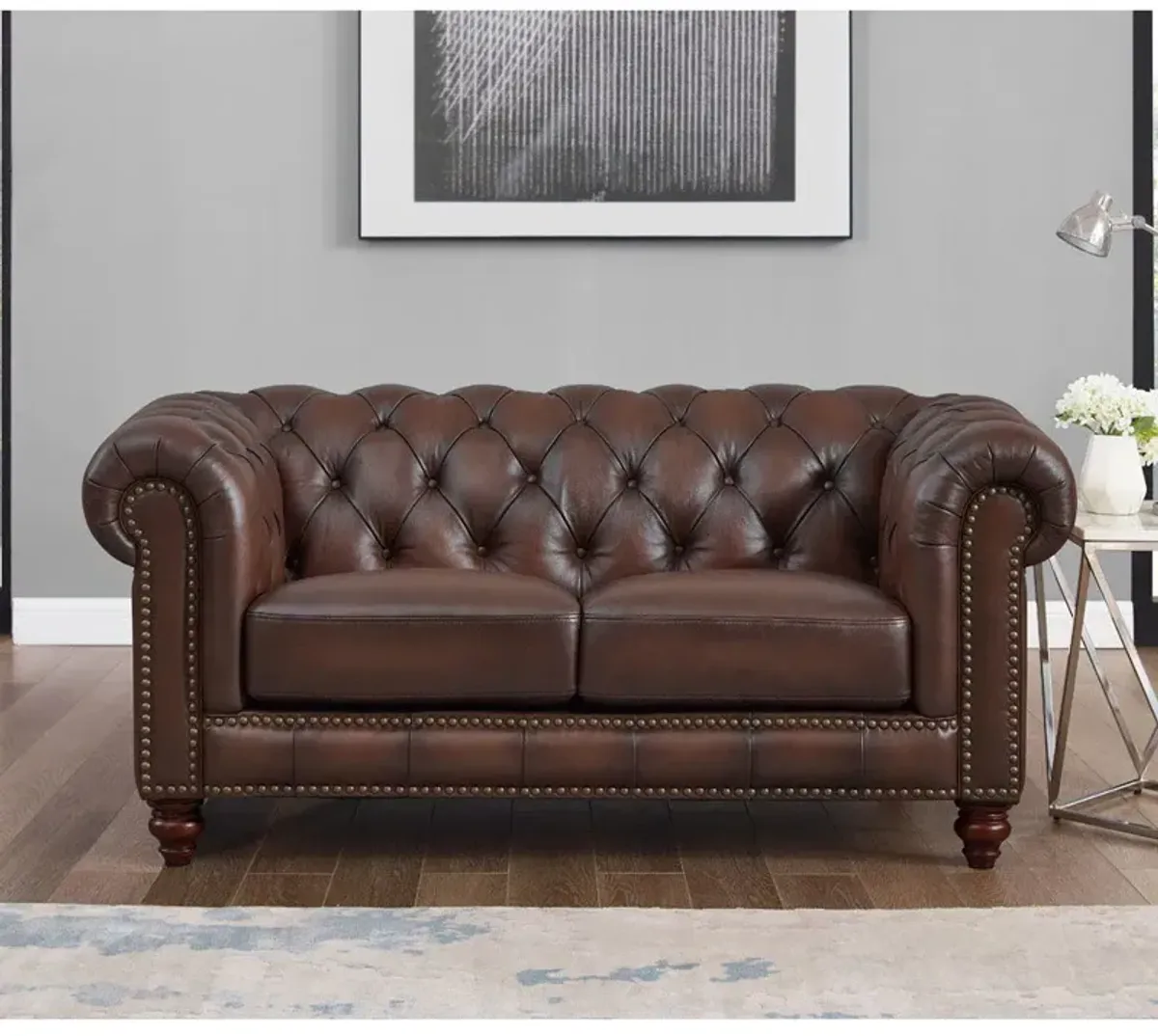 Alton Bay-Top Grain Leather Loveseat - Brown