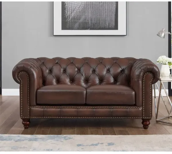 Alton Bay-Top Grain Leather Loveseat - Brown