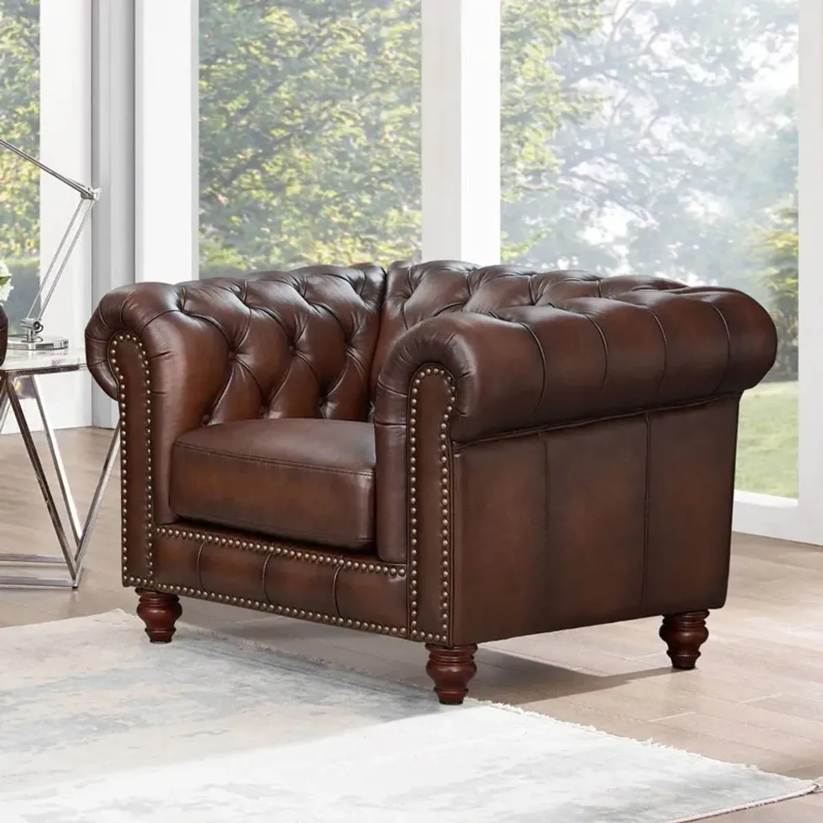 Alton Bay-Top Grain Leather Chair - Brown