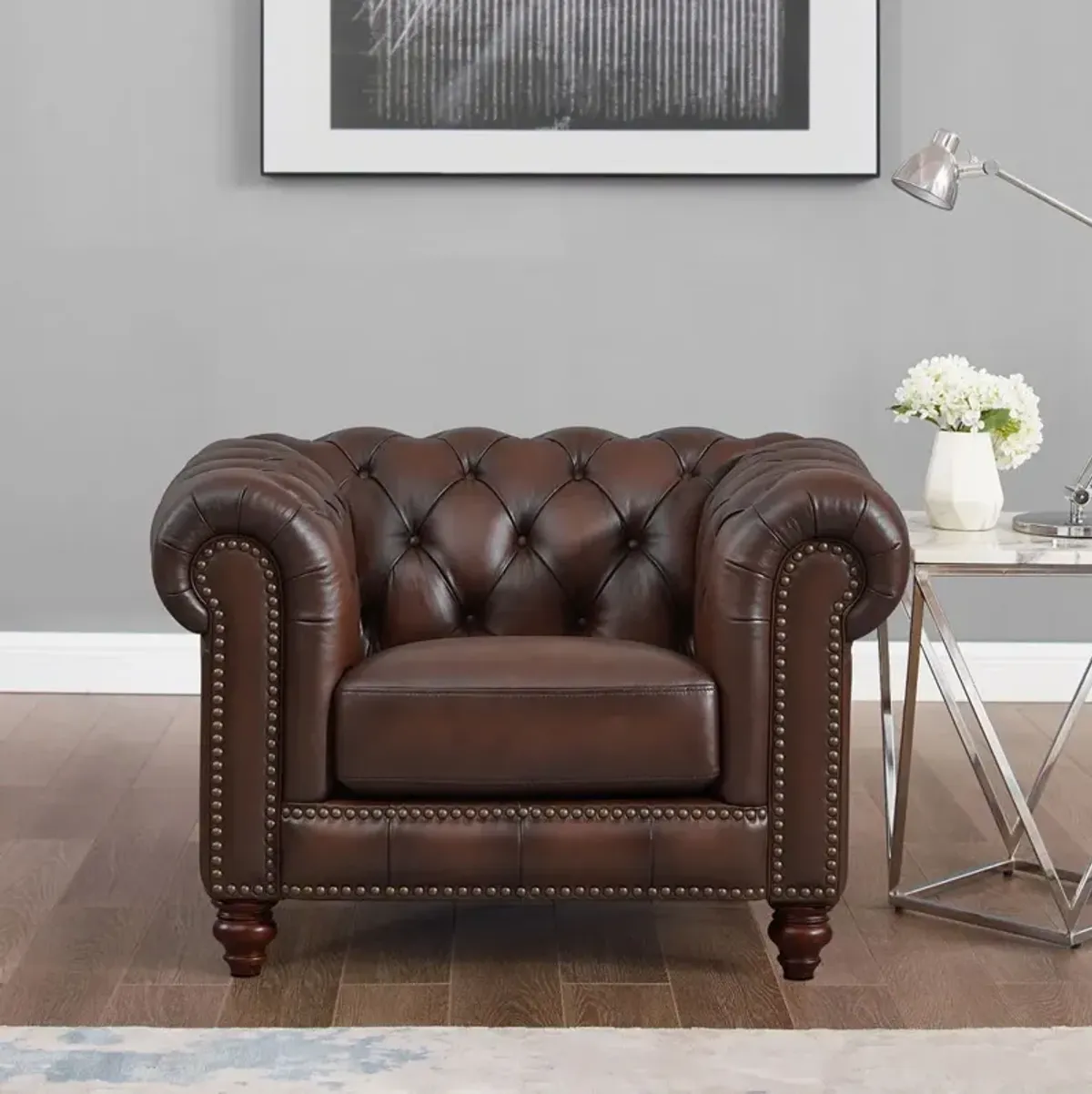 Alton Bay-Top Grain Leather Chair - Brown