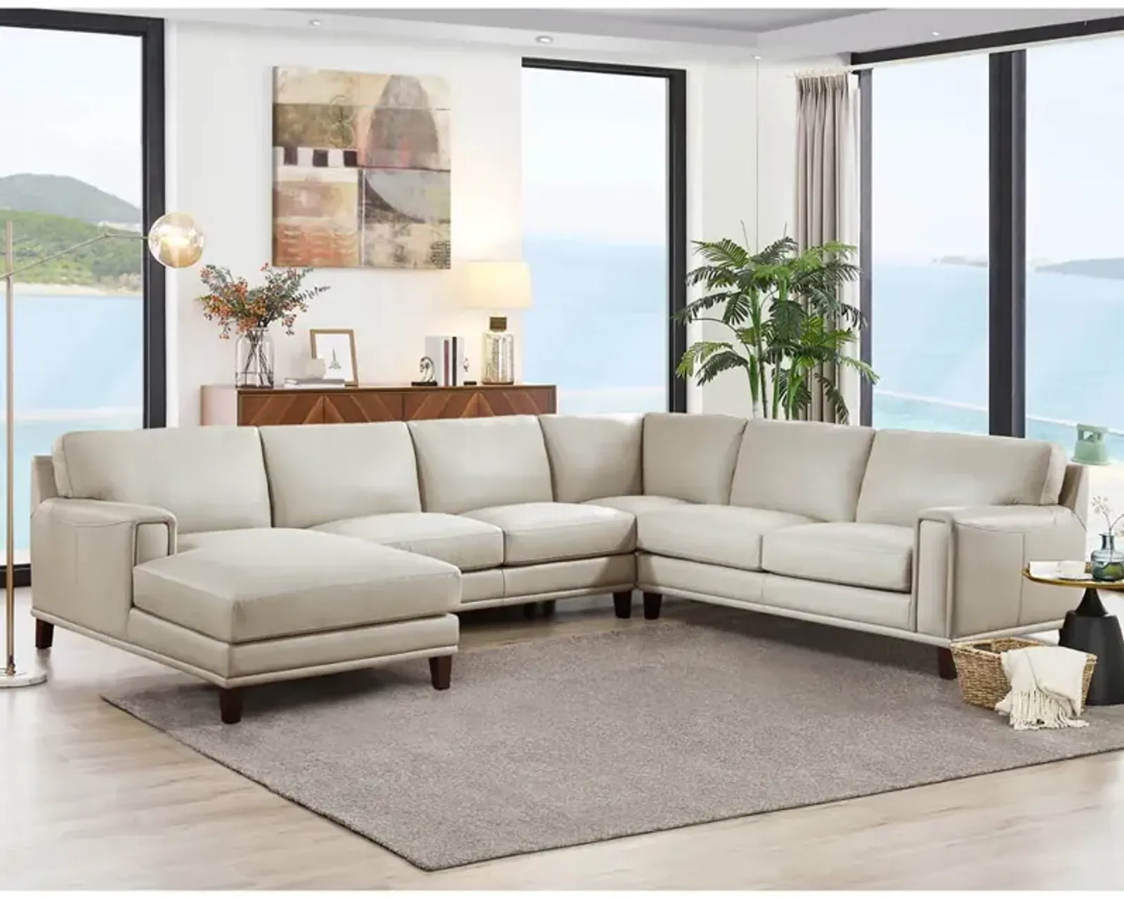 Hayward Leather Left Chaise Sectional - Off White