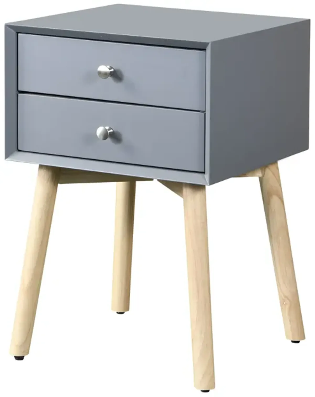 Side Table With 2 Drawer, Mid-Century Modern Storage Cabinet For Bedroom