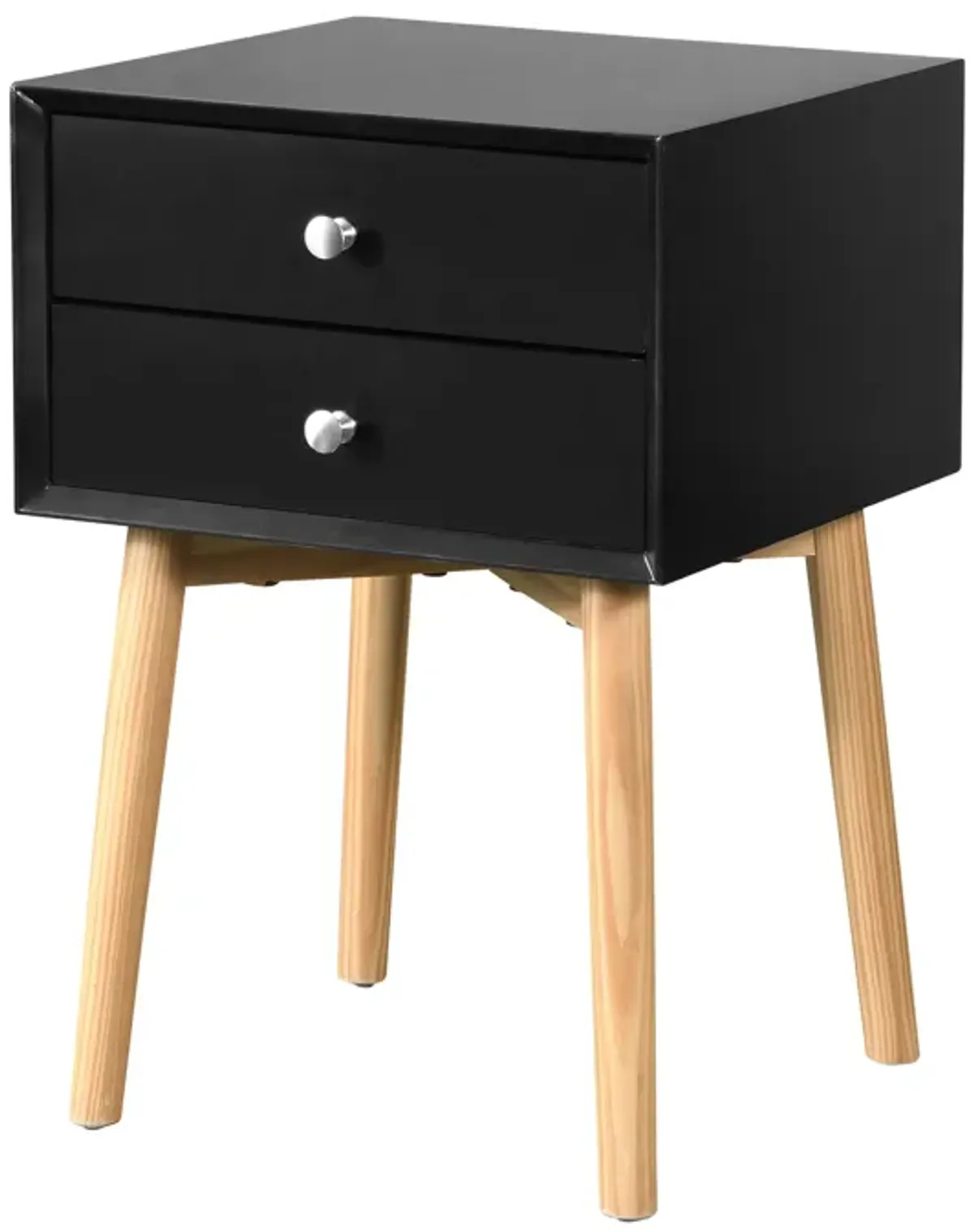 Side Table With 2 Drawer, Mid-Century Modern Storage Cabinet For Bedroom