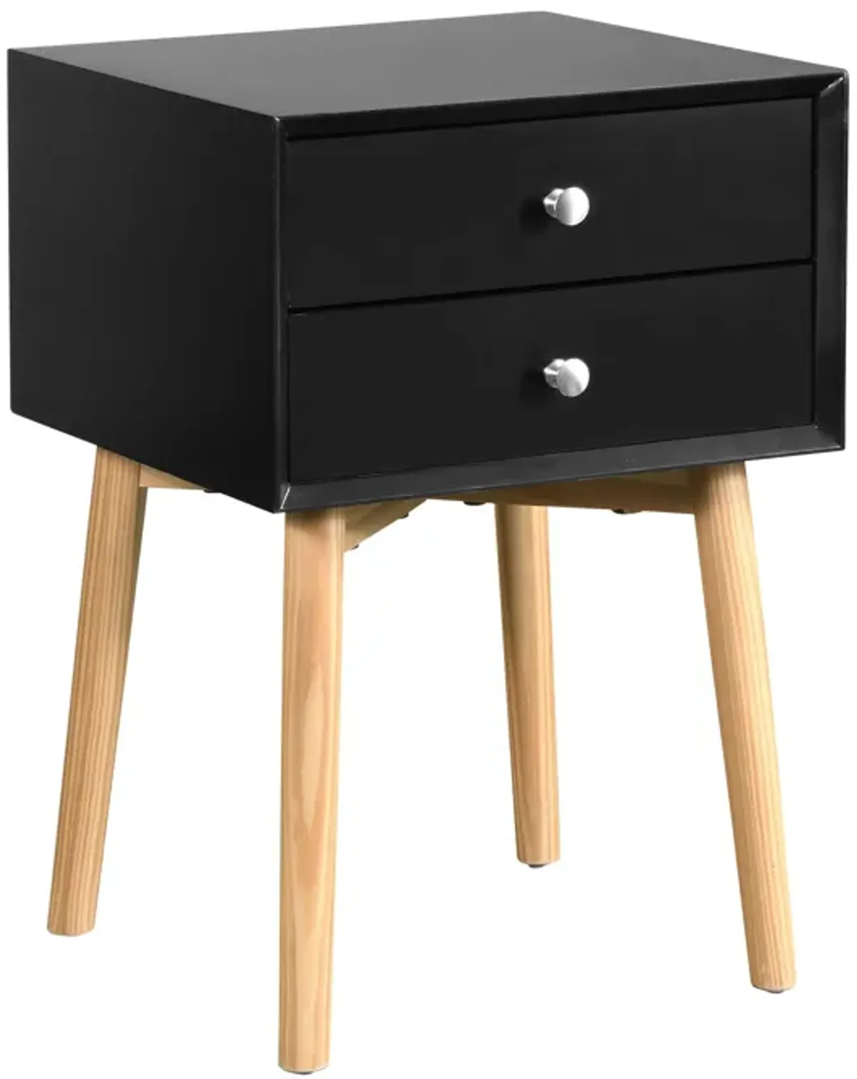 Side Table With 2 Drawer, Mid-Century Modern Storage Cabinet For Bedroom