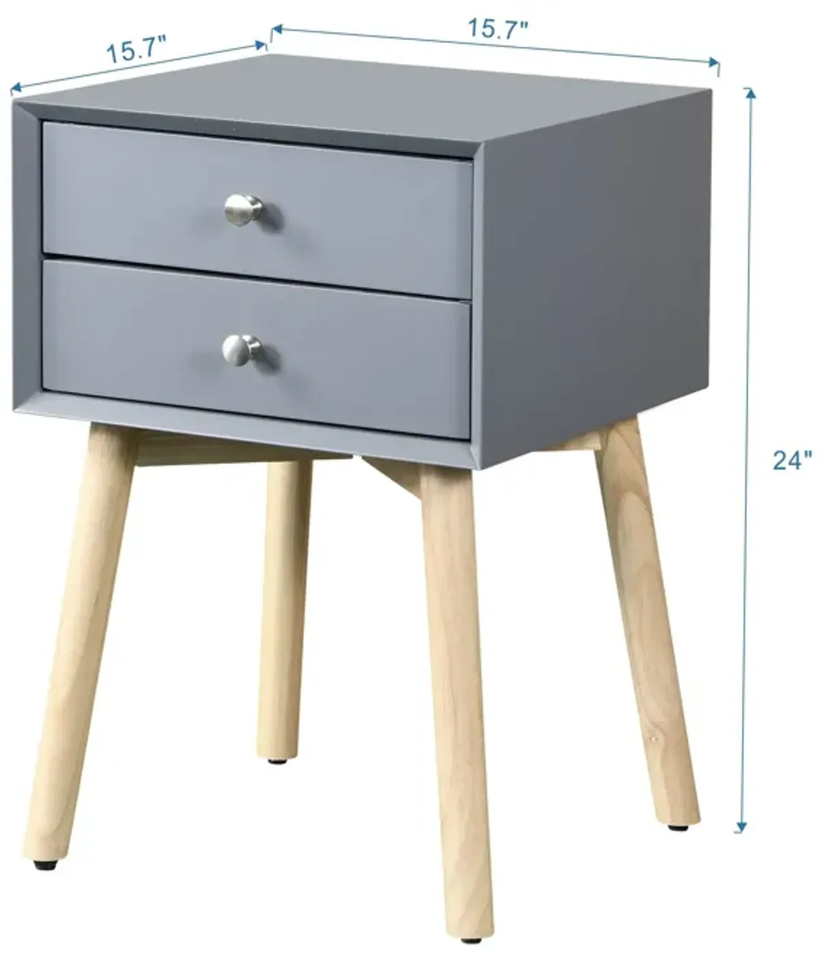 Side Table With 2 Drawer, Mid-Century Modern Storage Cabinet For Bedroom