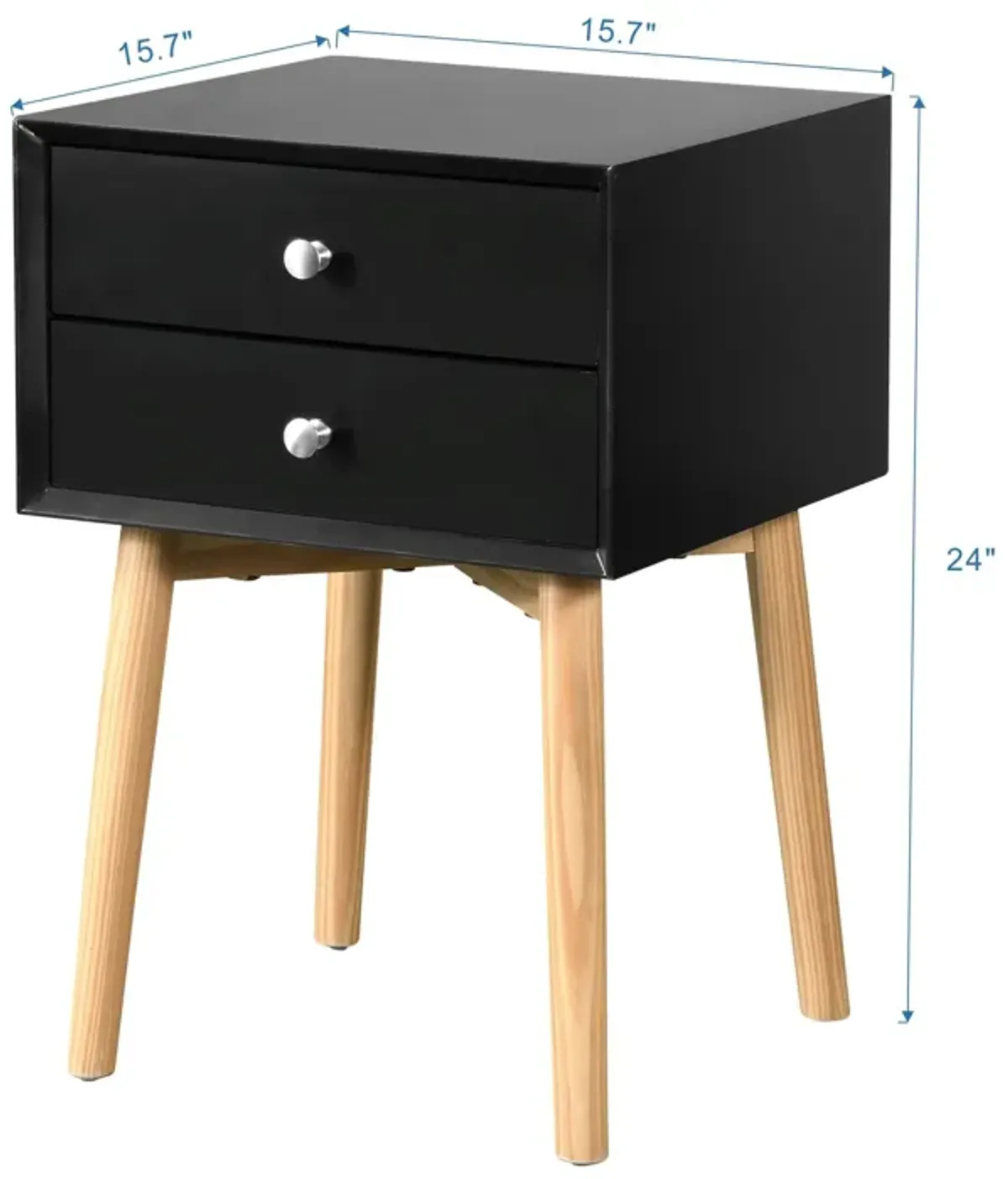 Side Table With 2 Drawer, Mid-Century Modern Storage Cabinet For Bedroom