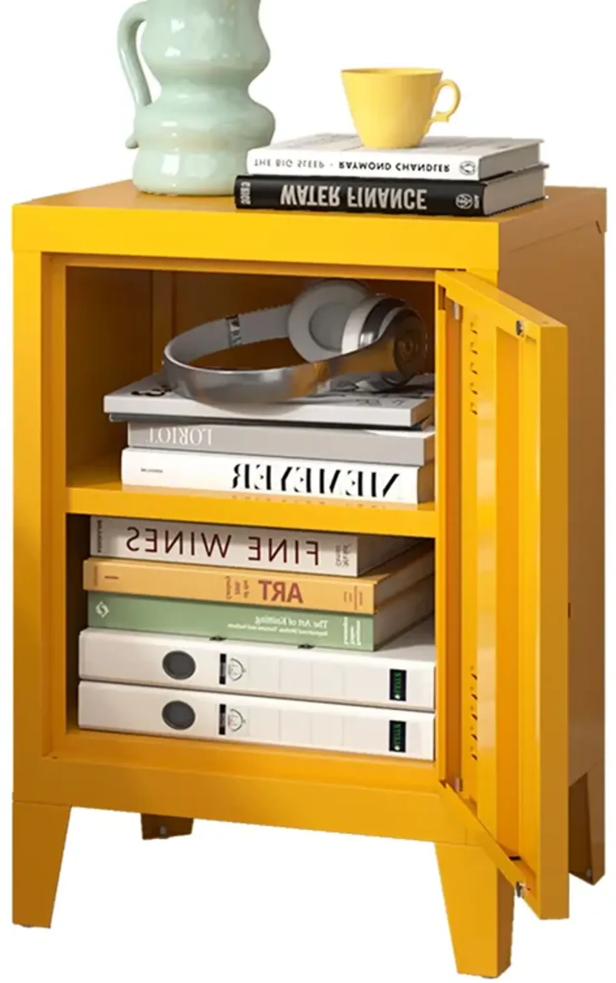 Modern Nightstand Durable Metal Bedside Storage Cabinet With Shelf, End Side Table For Living Room And Bedroom - Yellow