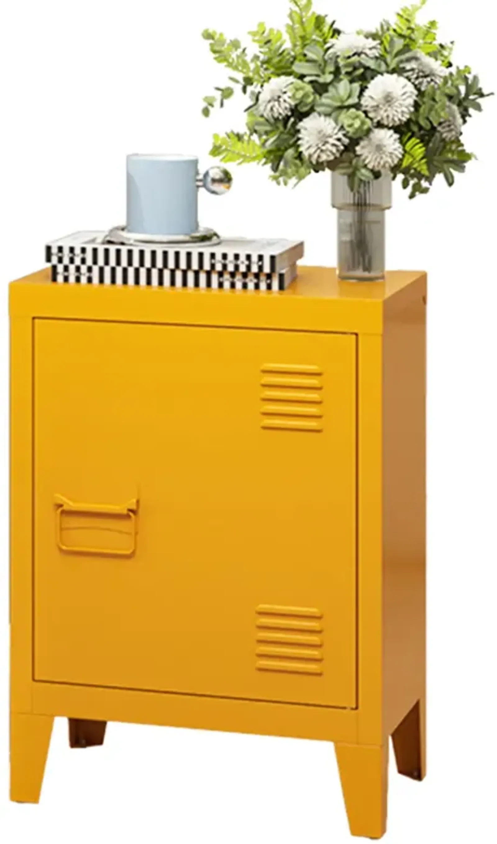 Modern Nightstand Durable Metal Bedside Storage Cabinet With Shelf, End Side Table For Living Room And Bedroom - Yellow