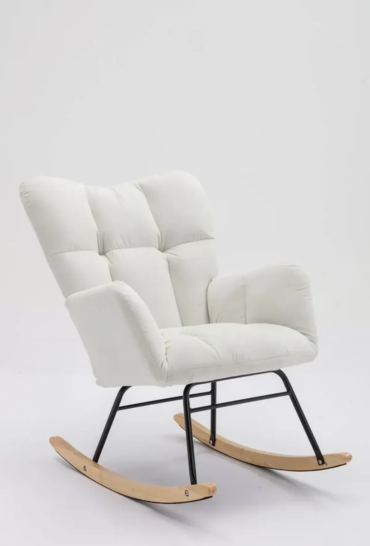 Mid-Century Modern Teddy Fabric Tufted Upholstered Rocking Chair Padded Seat For Living Room Bedroom