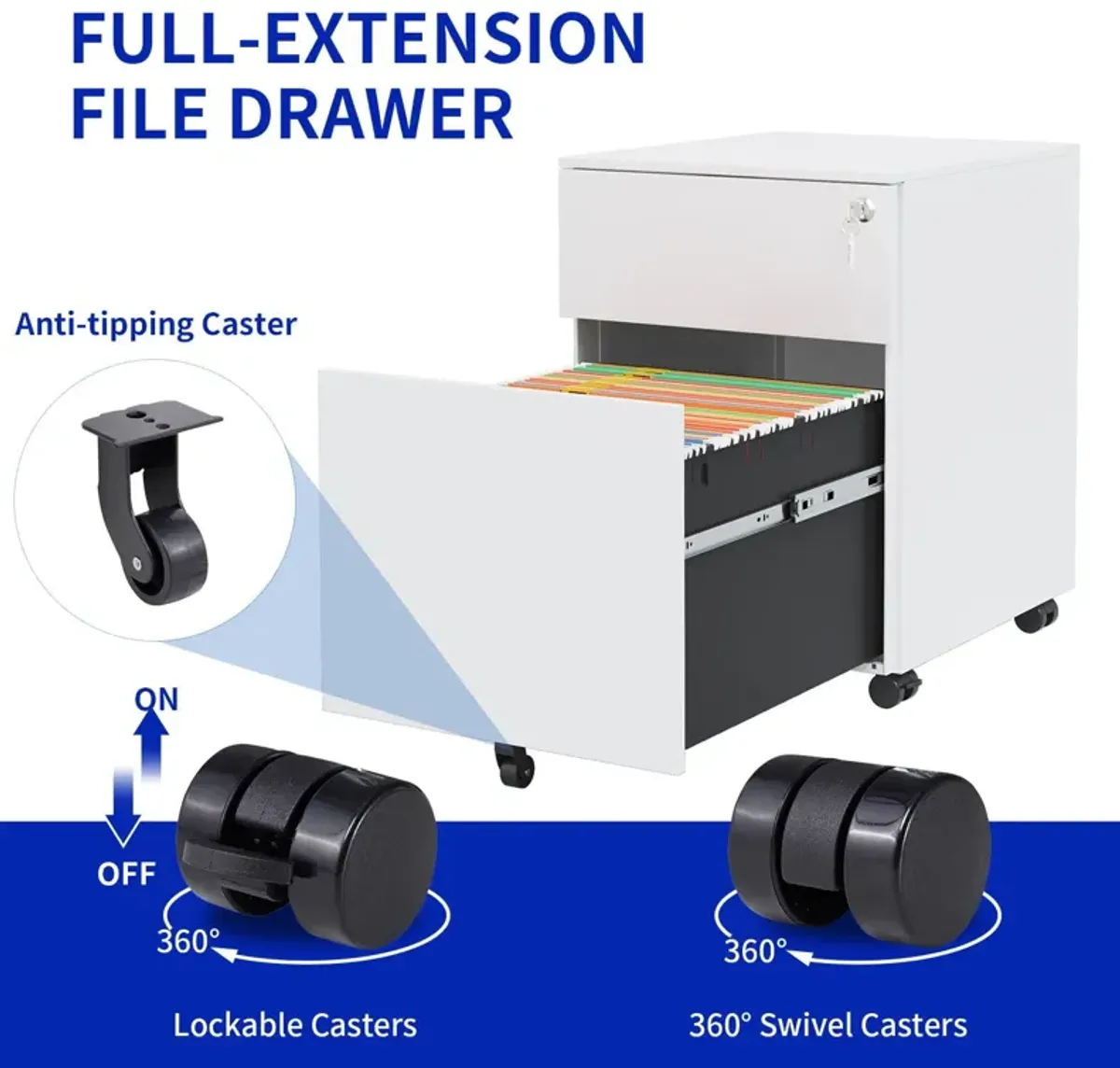 2 Drawer Mobile File Cabinet With Lock Steel File Cabinet For Legal / Letter / A4 / F4 Size / Home / Office Design