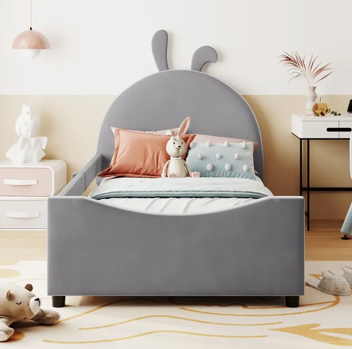 Upholstered Daybed With Rabbit Ear Shaped Headboard