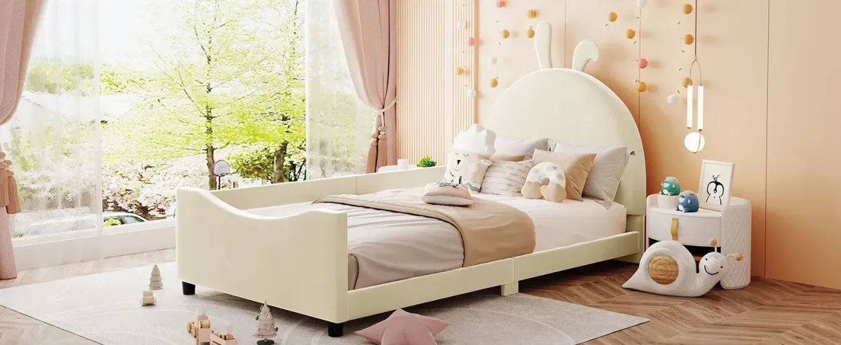 Upholstered Daybed With Rabbit Ear Shaped Headboard