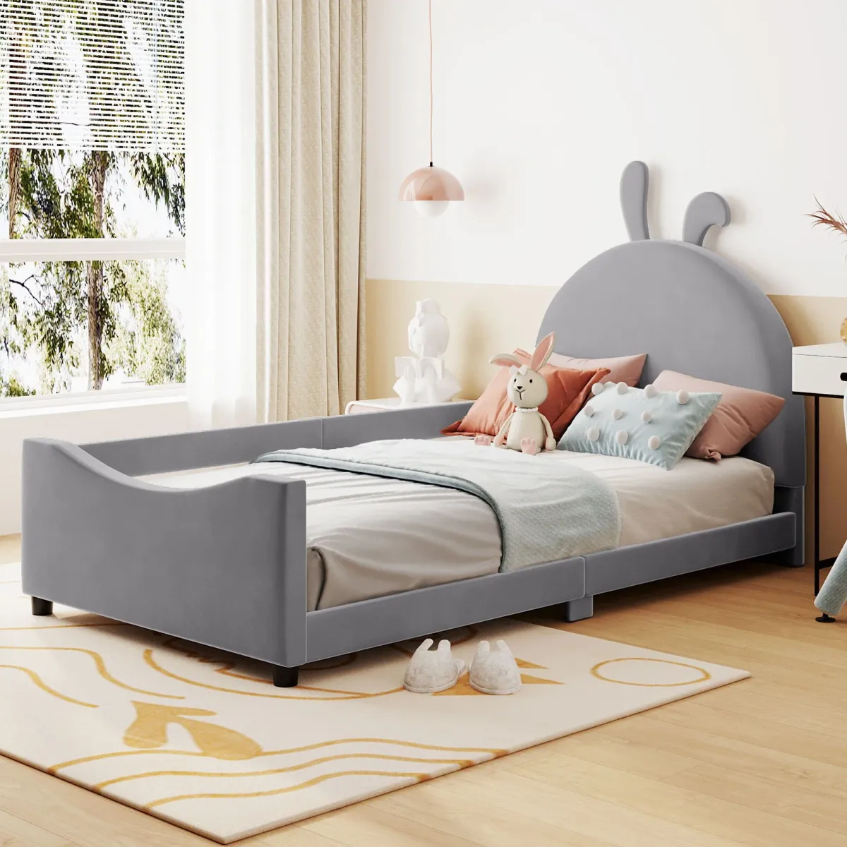 Upholstered Daybed With Rabbit Ear Shaped Headboard