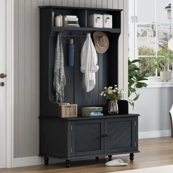 Hall Tree With 4 Hooks, Coat Hanger, Entryway Bench, Storage Bench, 3 In 1 Design, For Entrance, Hallway