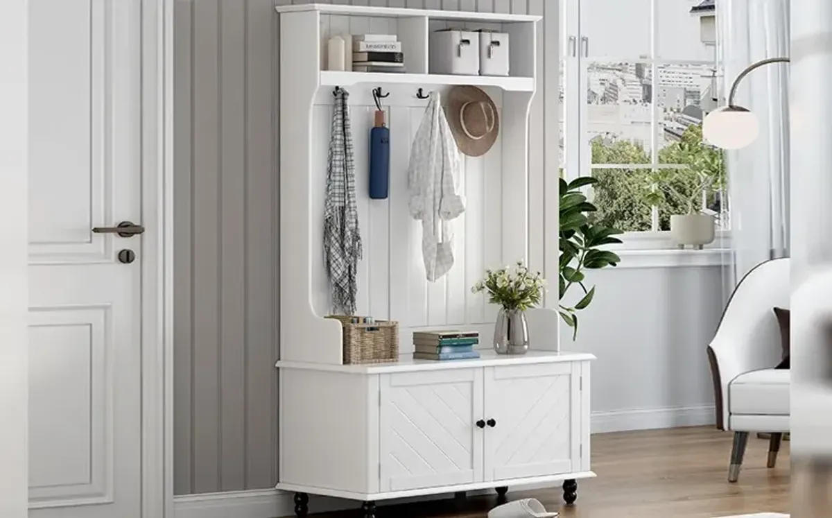 Hall Tree With 4 Hooks, Coat Hanger, Entryway Bench, Storage Bench, 3 In 1 Design, For Entrance, Hallway