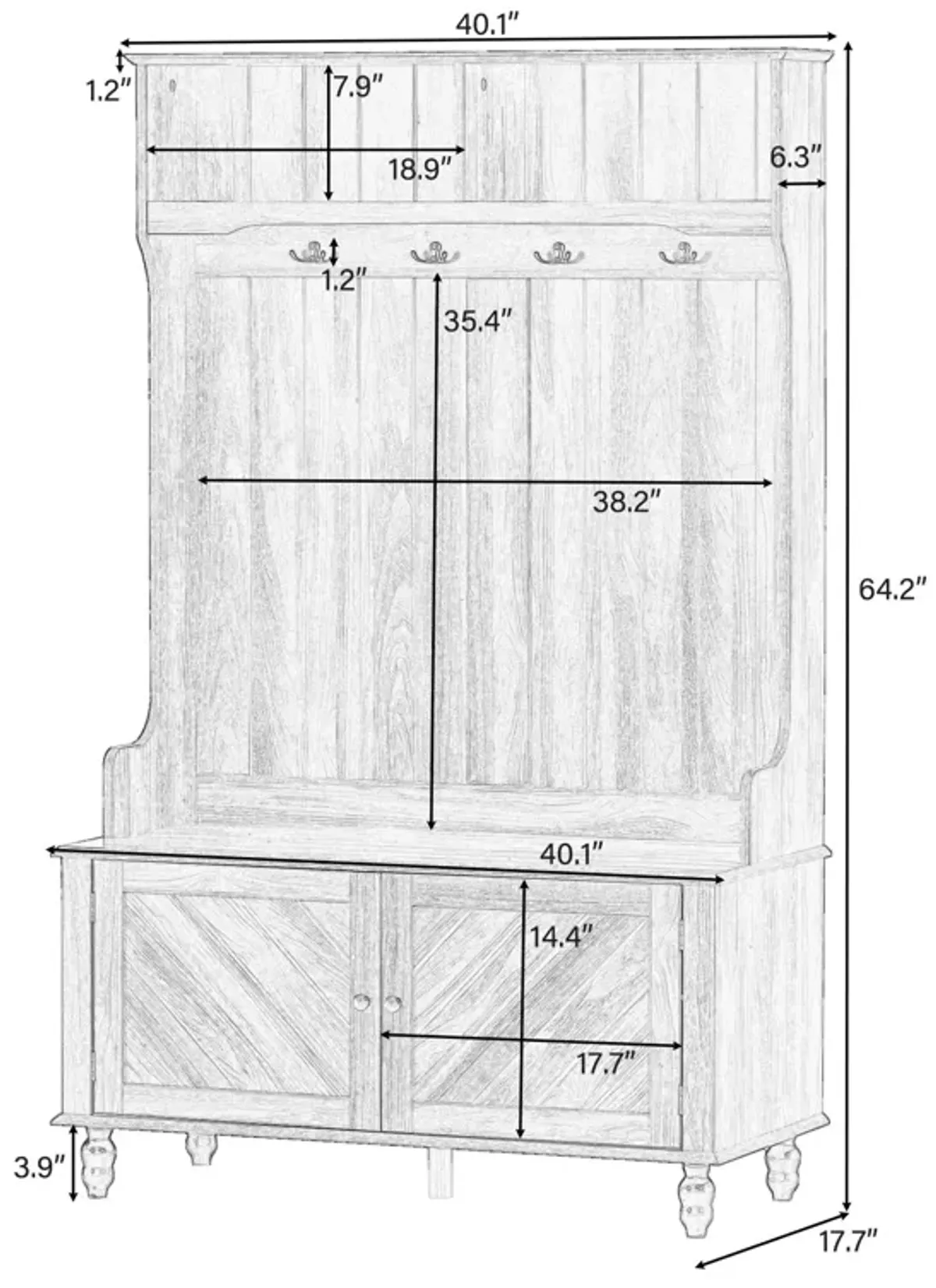 Hall Tree With 4 Hooks, Coat Hanger, Entryway Bench, Storage Bench, 3 In 1 Design, For Entrance, Hallway