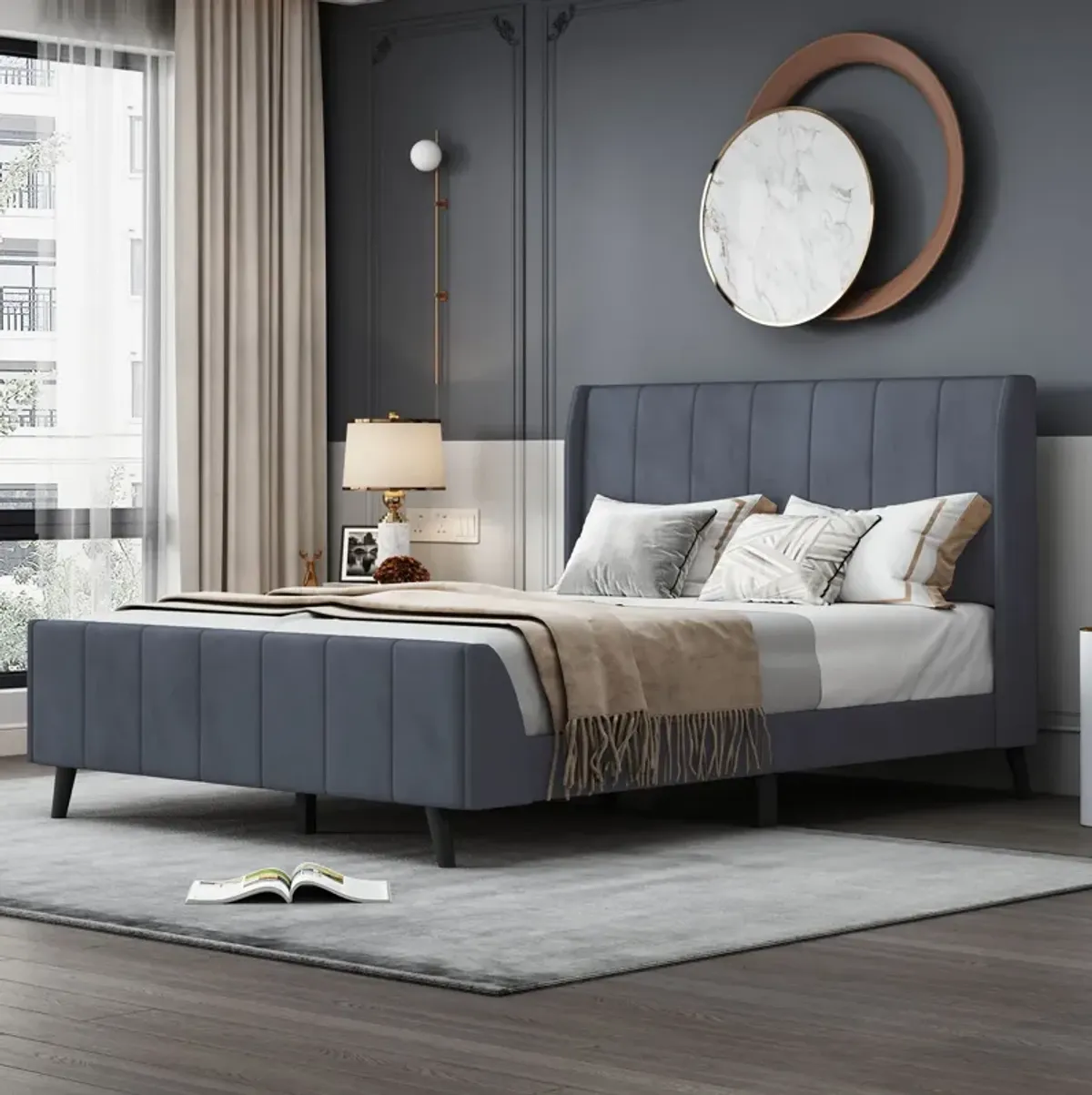 Upholstered Platform Bed, Velvet