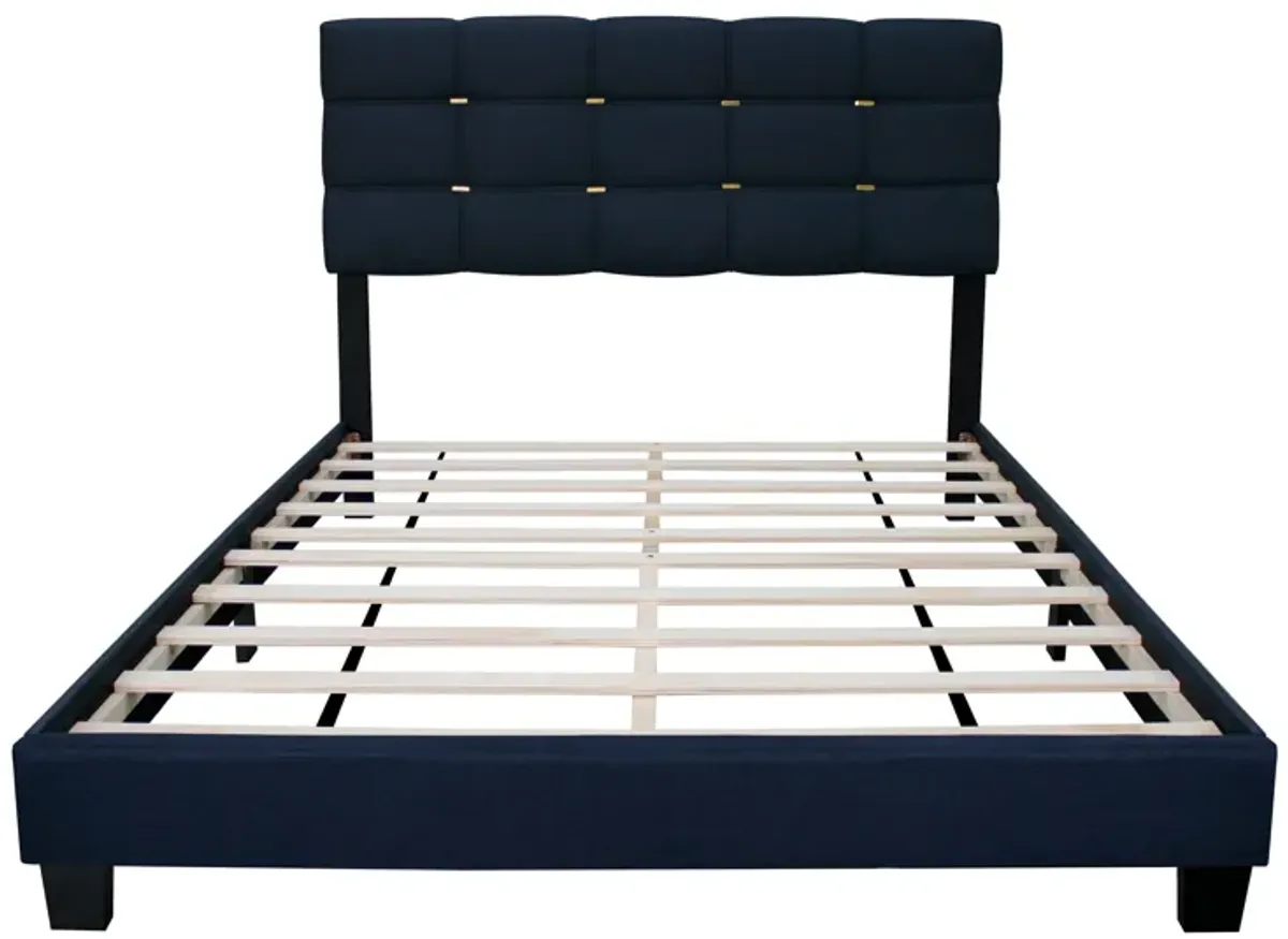 The Series Queen Size Adjustable Upholstered Bed Frame With Accents On The Headboard Has An Elegant Look And Requires No Springs - Black