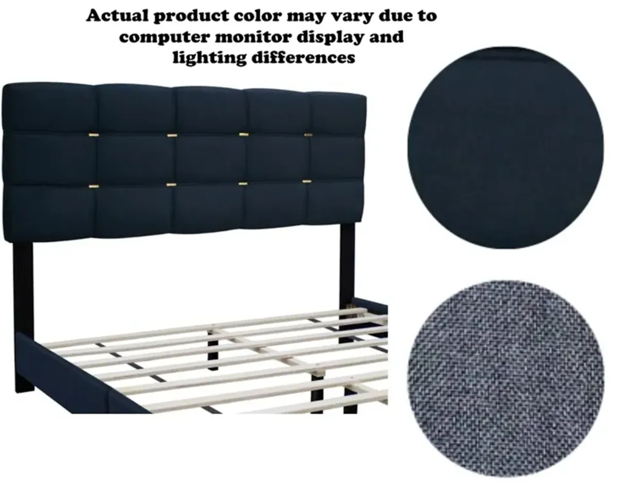 The Series Queen Size Adjustable Upholstered Bed Frame With Accents On The Headboard Has An Elegant Look And Requires No Springs - Black