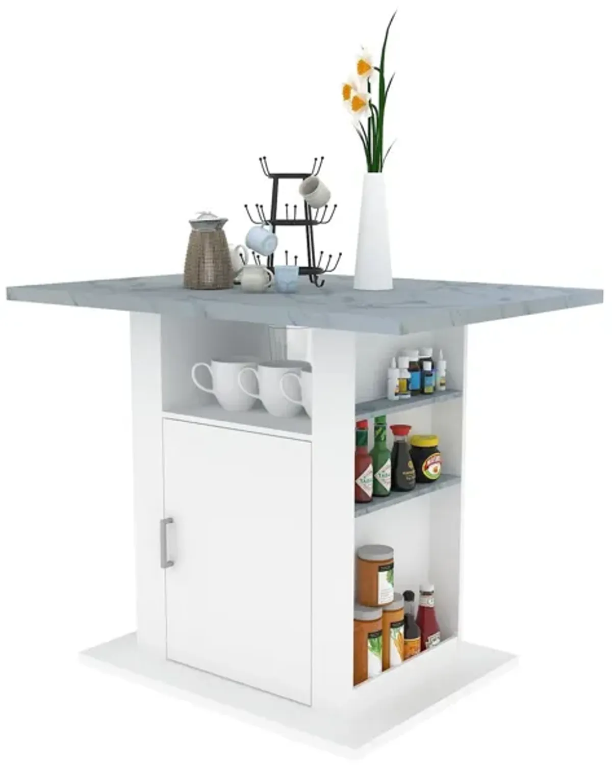 Tray Concrete Effect With Storage - White / Gray