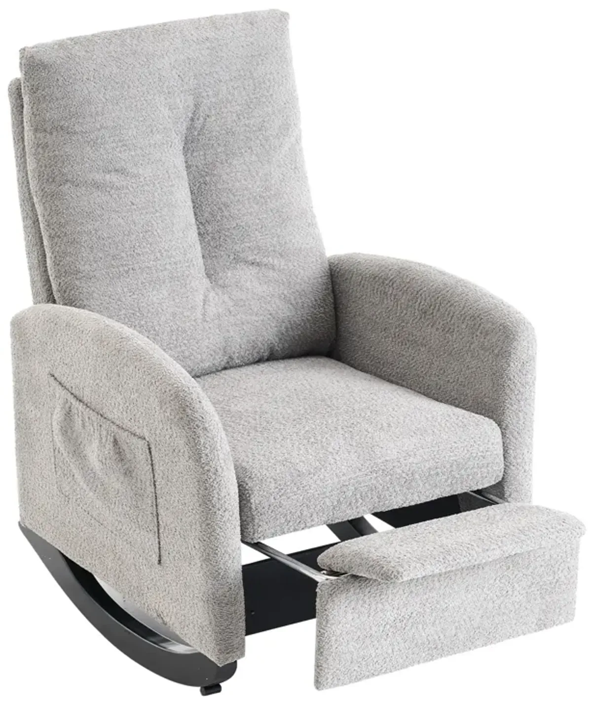 Accent Rocking Chair & Footrest High Back Rubber Wood Rocking Legs Bedroom Living Space - Gray