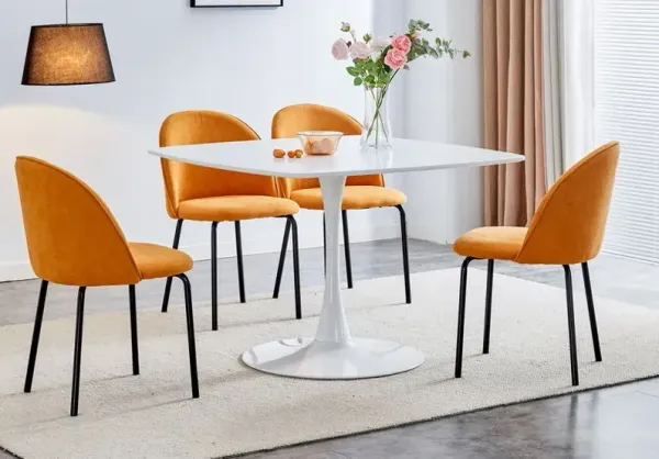 5 Pieces Dining Set, Table Metal Leg Mid-Century Dining Table For 4 - 6 People With MDF Table Top, Pedestal Dining Table, End Table Leisure Coffee Table - Burnt Orange