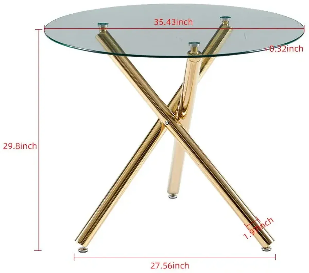 5 Pieces Dining Set, Table Metal Leg Mid-Century Dining Table For 4 - 6 People With Glass Table Top, Pedestal Dining Table, End Table Leisure Coffee Table - Golden