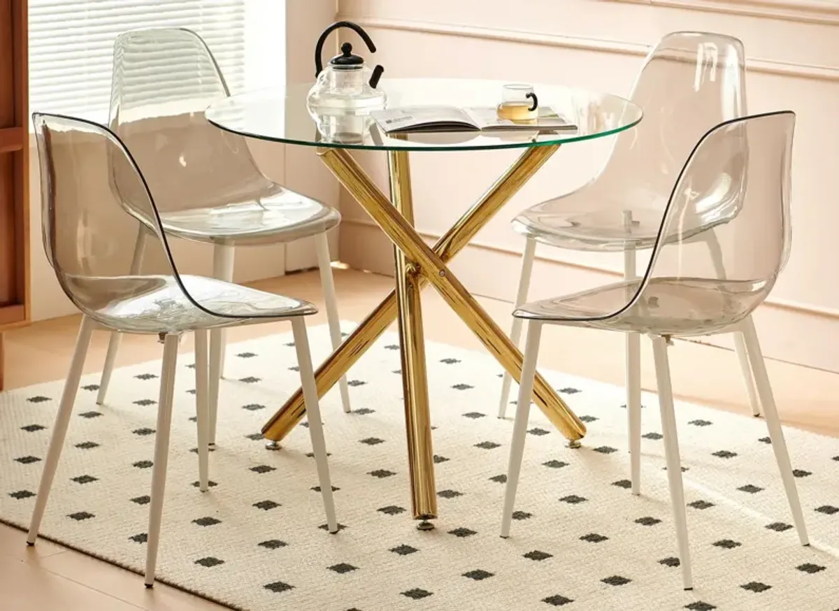 5 Pieces Dining Set, Table Metal Leg Mid-Century Dining Table For 4 - 6 People With Glass Table Top, Pedestal Dining Table, End Table Leisure Coffee Table - Golden