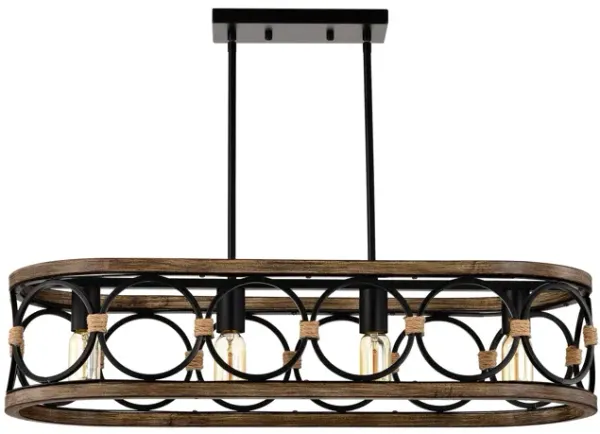 4 Light Rectangular Ellipse Pendant Lights Kitchen Island, Metal Farmhouse Kitchen Pendant Lights, Adjustable Height, Modern Industrial Chandelier For Living Room, Dining Room - Matte Black / Natural