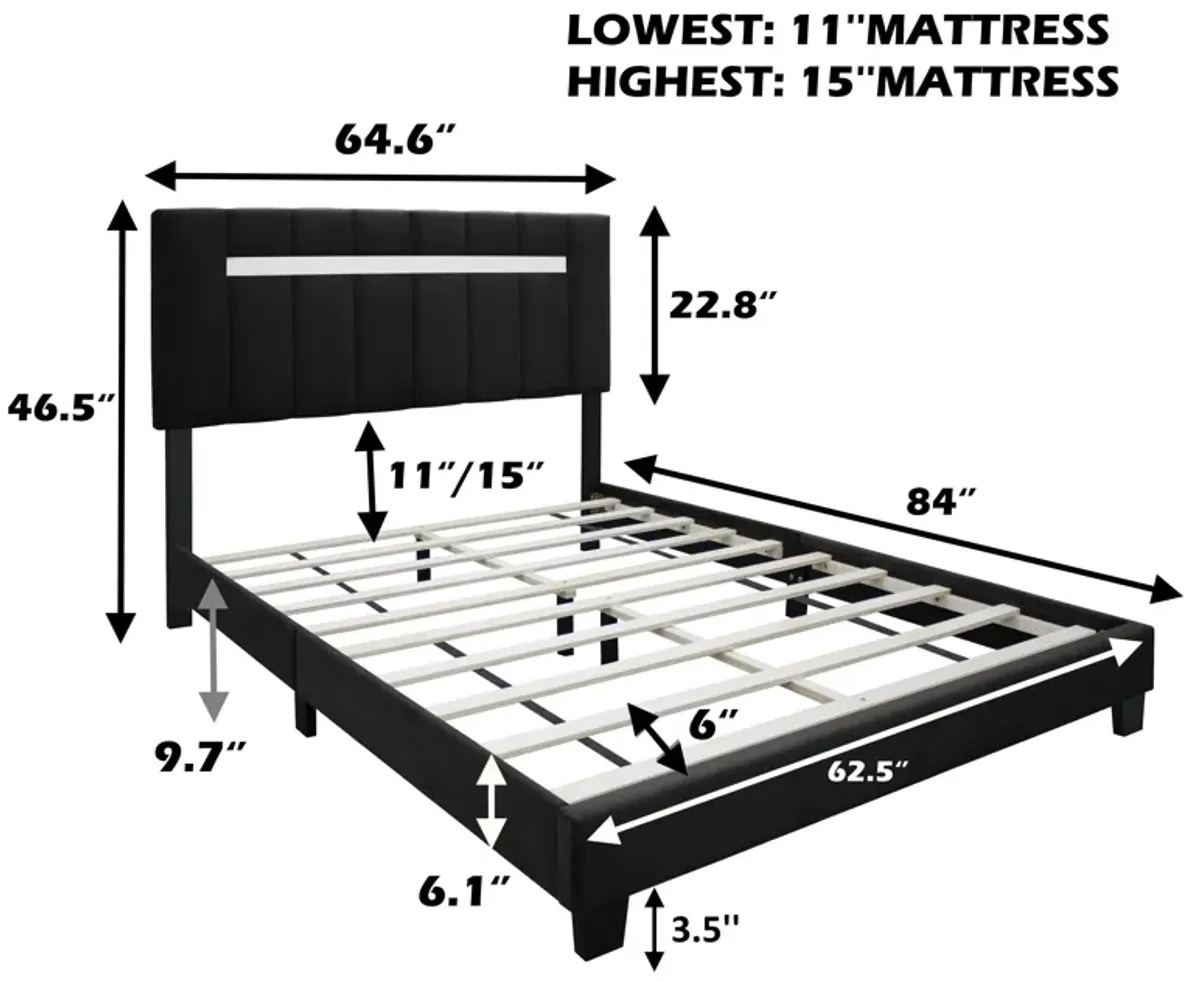 Queen Size Adjustable Upholstered Bed Frame Dark Velvet Collection Comfort And Simplicity