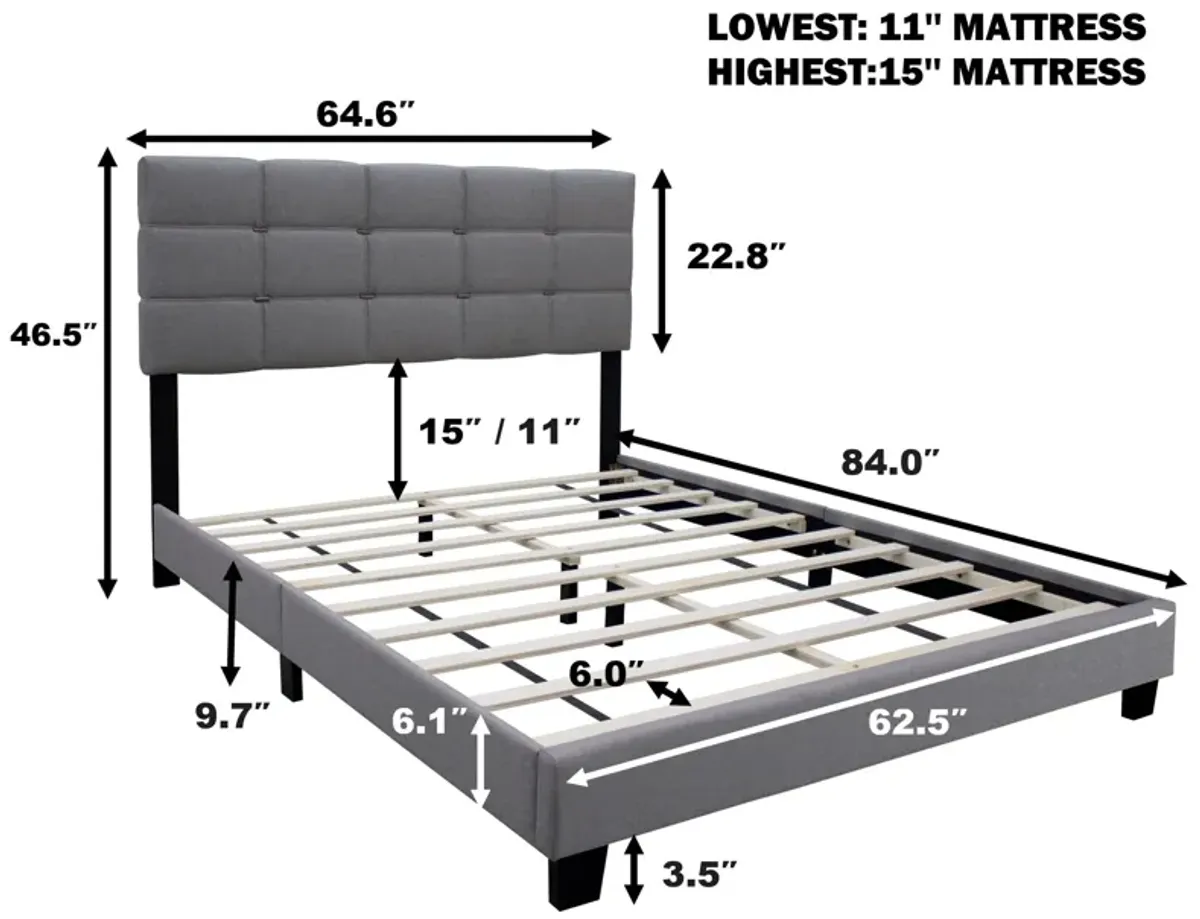 Queen Size Adjustable Linen Fabric Upholstered Bed Frame Vintage Collection Color Fits Any Room