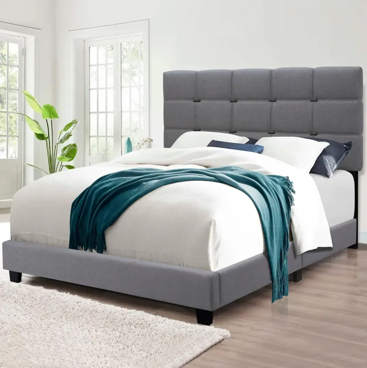 Queen Size Adjustable Linen Fabric Upholstered Bed Frame Vintage Collection Color Fits Any Room