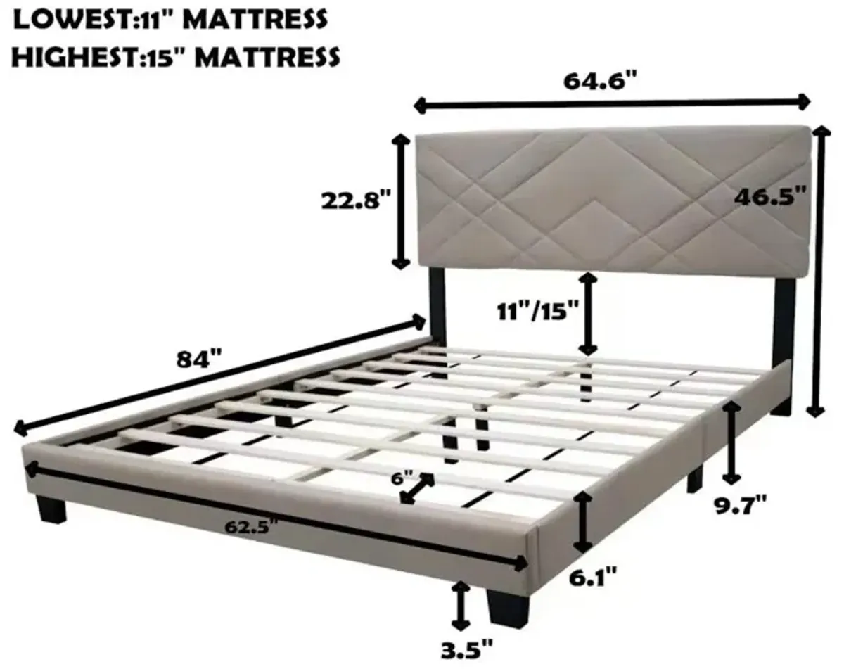 Queen Size Adjustable Upholstered Bed Frame Stain Resistant Cleans Up With A Light Wipe Simple Design Suitable For Any Room