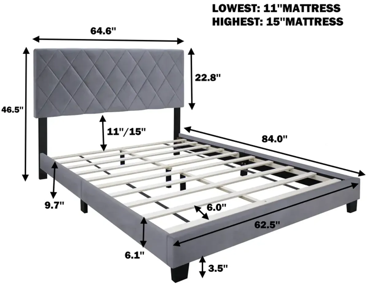 Queen Size Adjustable Upholstered Bed Frame Stain Resistant Cleans Up With A Light Wipe Simple Design Suitable For Any Room