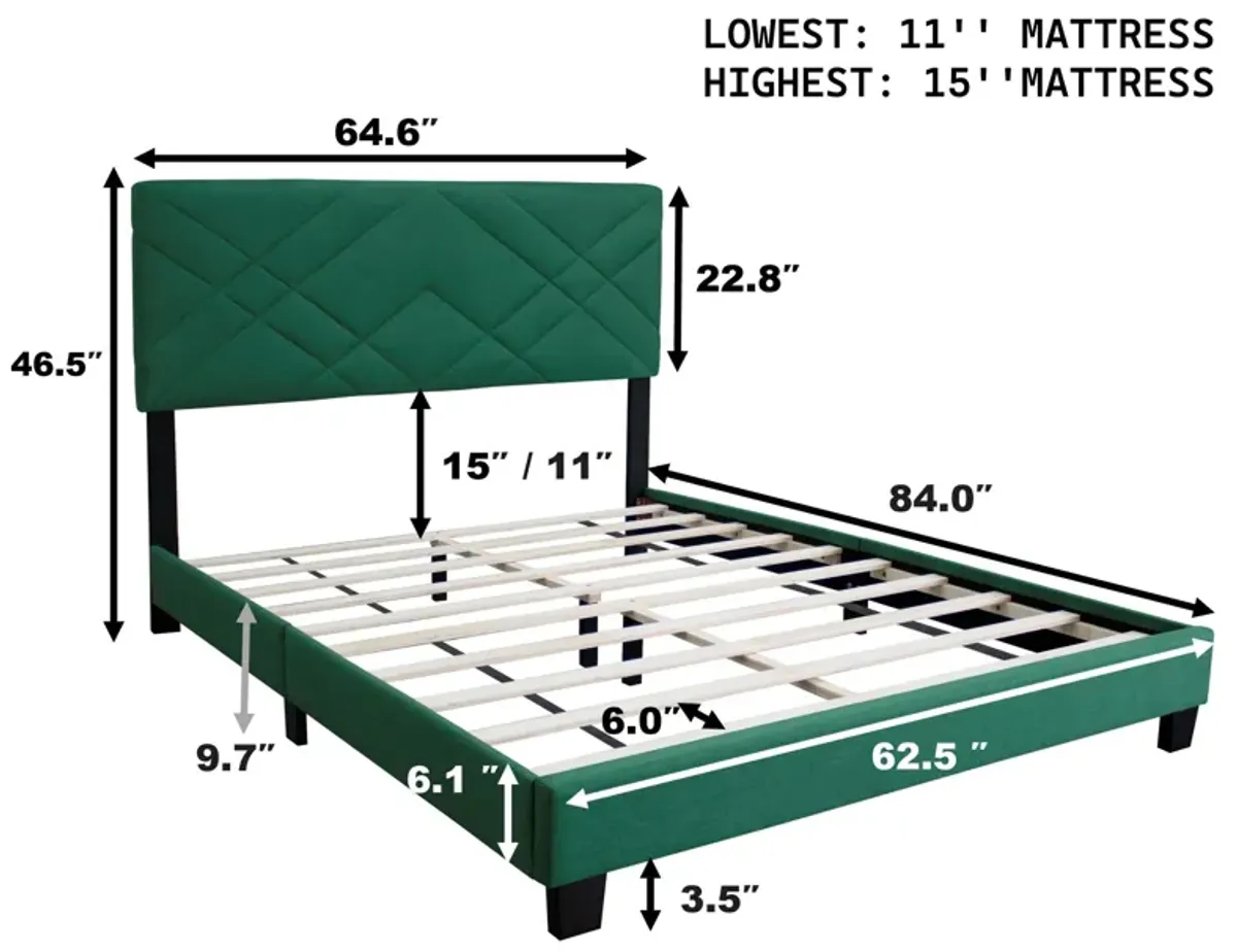 Queen Size Adjustable Upholstered Bed Frame Stain Resistant Cleans Up With A Light Wipe Simple Design Suitable For Any Room