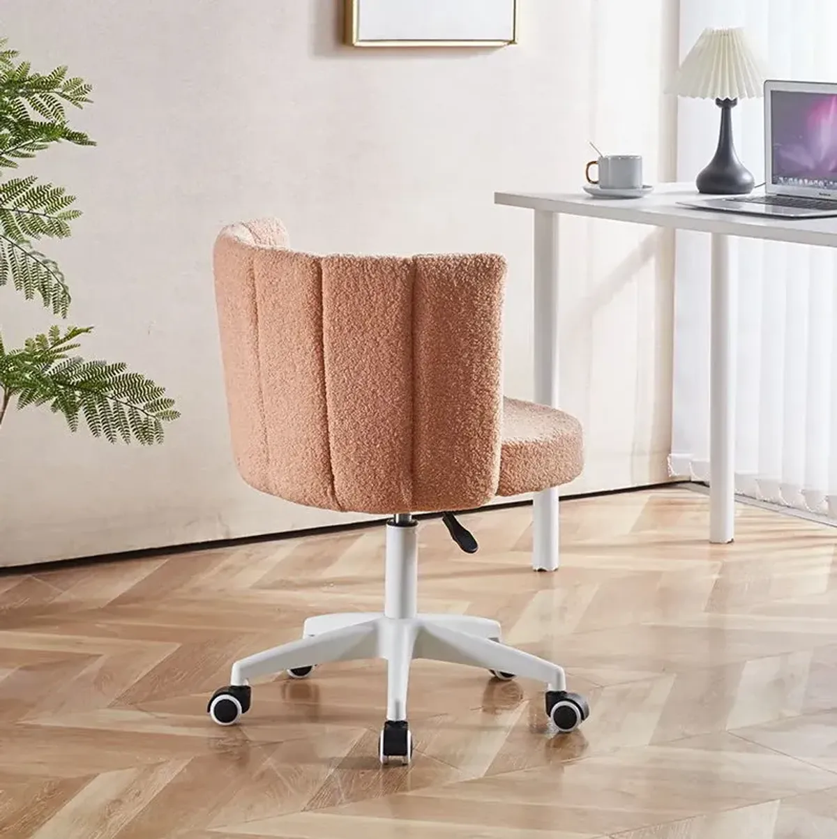 Home Office Chair, Fluffy Fuzzy Comfortable Makeup Vanity Chair, Swivel Desk Chair Height Adjustable Dressing Chair For Bedroom