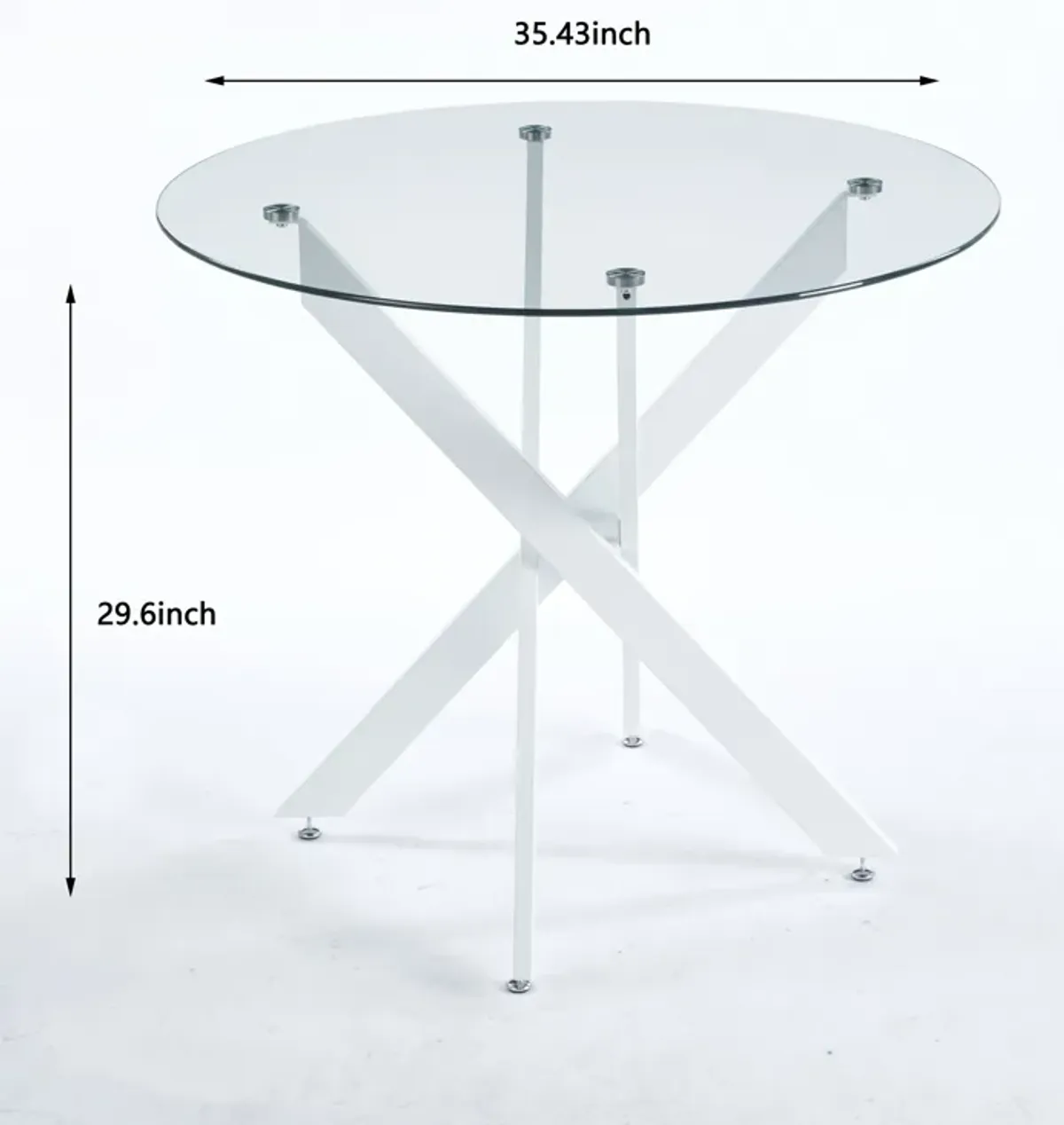 Dining Table With Cross Metal Leg And Tempered Glass, Modern Space Saving Kitchen Table For Living Room