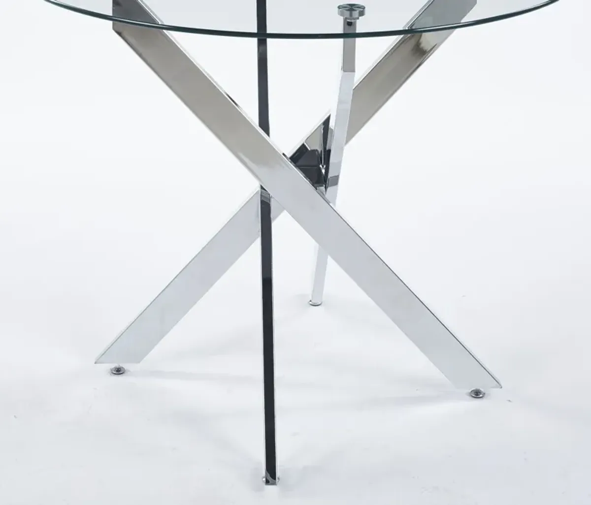 Dining Table With Cross Metal Leg And Tempered Glass, Modern Space Saving Kitchen Table For Living Room