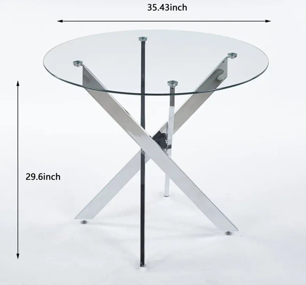 Dining Table With Cross Metal Leg And Tempered Glass, Modern Space Saving Kitchen Table For Living Room