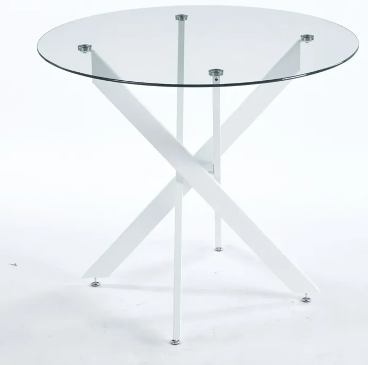 Dining Table With Cross Metal Leg And Tempered Glass, Modern Space Saving Kitchen Table For Living Room