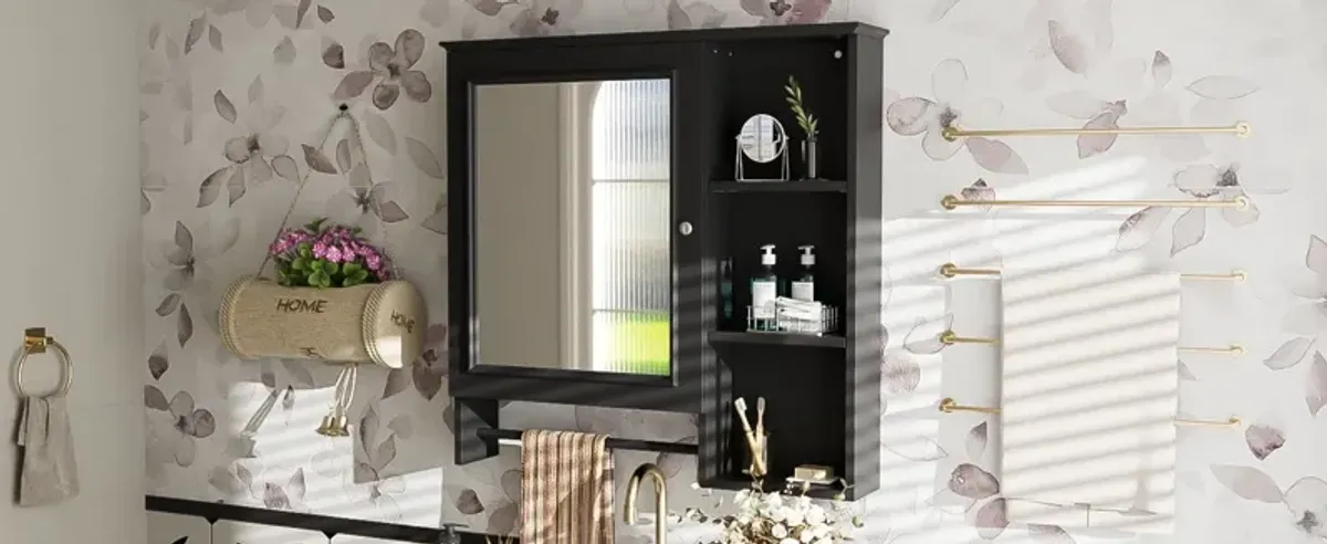 Wall Mounted Bathroom Storage Cabinet, Medicine Cabinets With Large Mirror Door, Adjustable Shelves And Three Open Storage Levels(Not Include Bathroom Vanity)