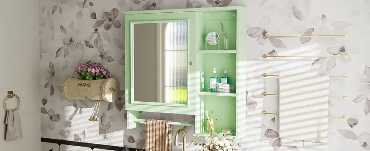 Wall Mounted Bathroom Storage Cabinet, Medicine Cabinets With Large Mirror Door, Adjustable Shelves And Three Open Storage Levels(Not Include Bathroom Vanity)