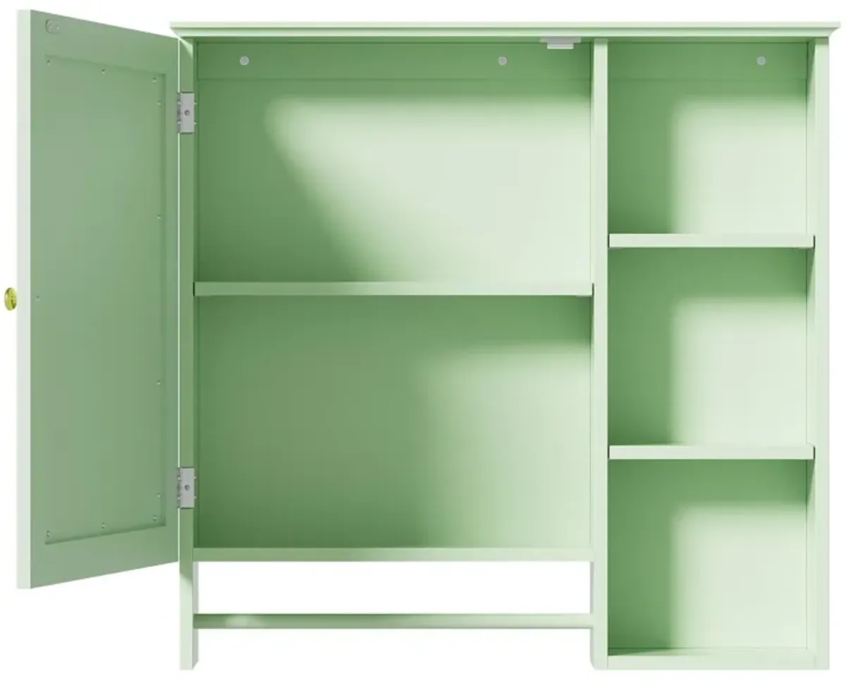 Wall Mounted Bathroom Storage Cabinet, Medicine Cabinets With Large Mirror Door, Adjustable Shelves And Three Open Storage Levels(Not Include Bathroom Vanity)