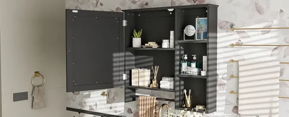 Wall Mounted Bathroom Storage Cabinet, Medicine Cabinets With Large Mirror Door, Adjustable Shelves And Three Open Storage Levels(Not Include Bathroom Vanity)