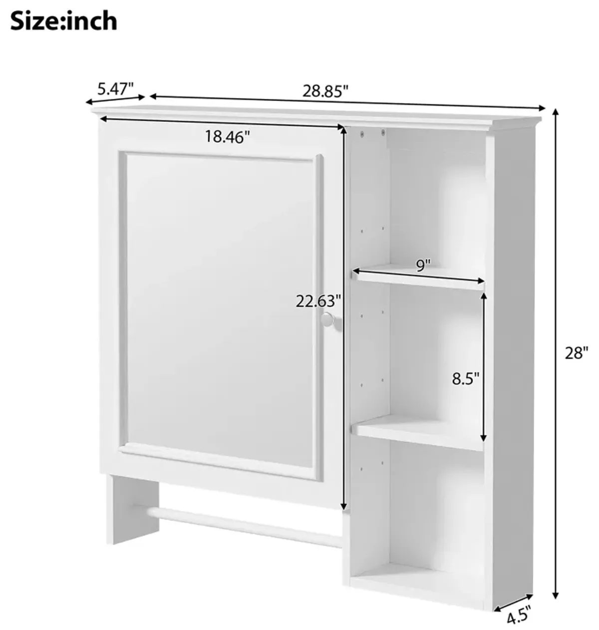 Wall Mounted Bathroom Storage Cabinet, Medicine Cabinets With Large Mirror Door, Adjustable Shelves And Three Open Storage Levels(Not Include Bathroom Vanity)