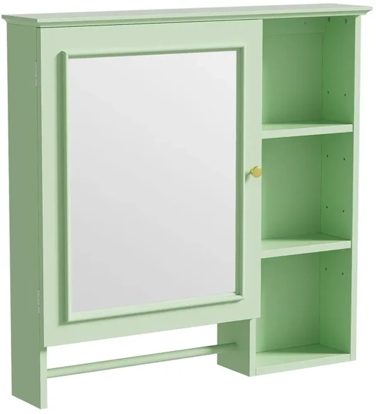 Wall Mounted Bathroom Storage Cabinet, Medicine Cabinets With Large Mirror Door, Adjustable Shelves And Three Open Storage Levels(Not Include Bathroom Vanity)