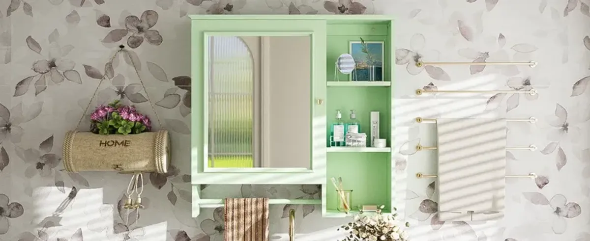 Wall Mounted Bathroom Storage Cabinet, Medicine Cabinets With Large Mirror Door, Adjustable Shelves And Three Open Storage Levels(Not Include Bathroom Vanity)