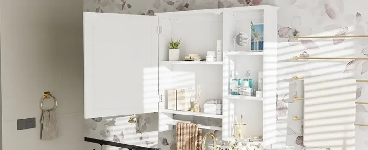 Wall Mounted Bathroom Storage Cabinet, Medicine Cabinets With Large Mirror Door, Adjustable Shelves And Three Open Storage Levels(Not Include Bathroom Vanity)