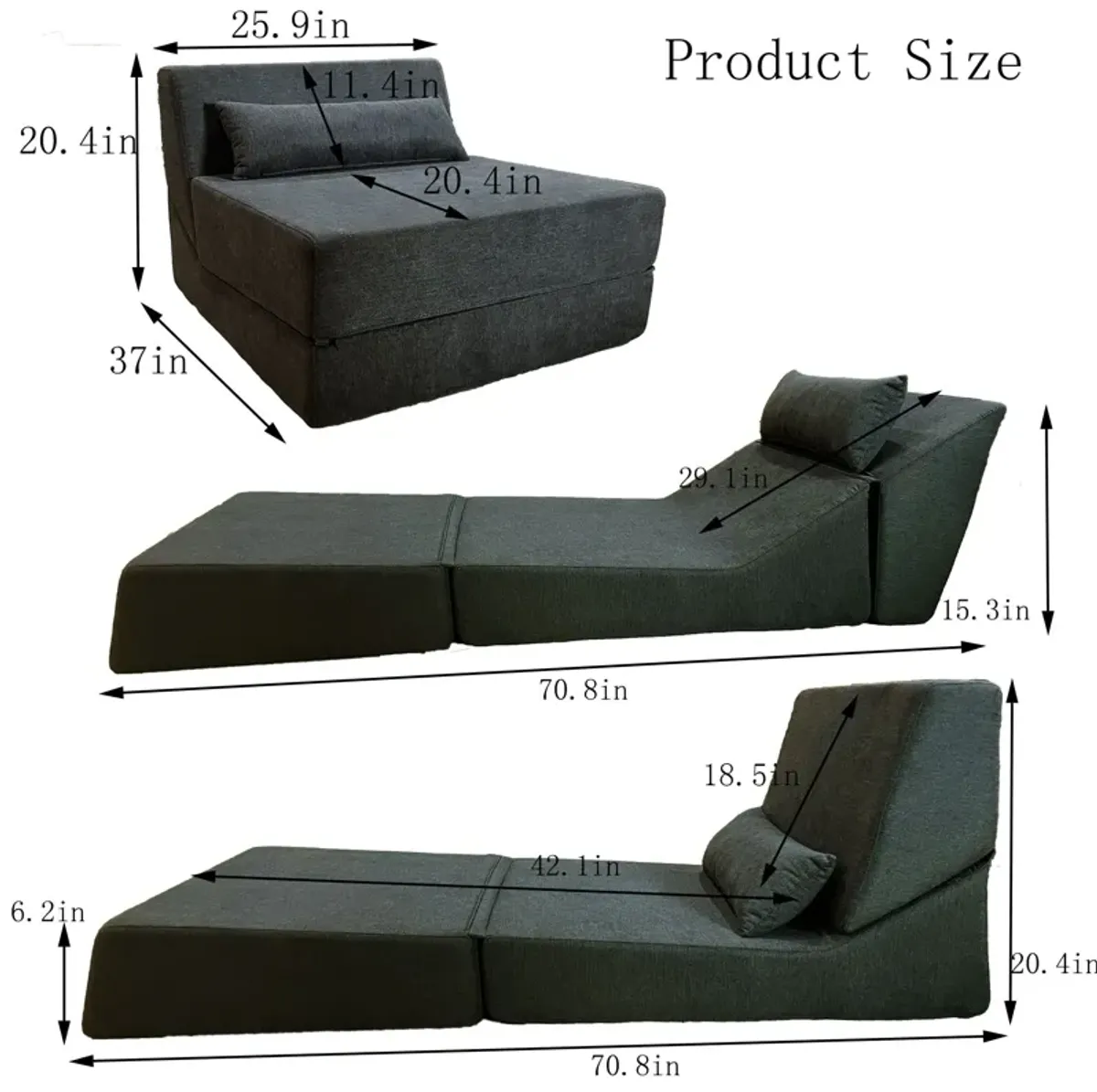 Three In One Folding Sofa, Convertible Bed, Easy To Carry Outdoors, Suitable For Living Room, Bedroom, Lounge, Outdoor