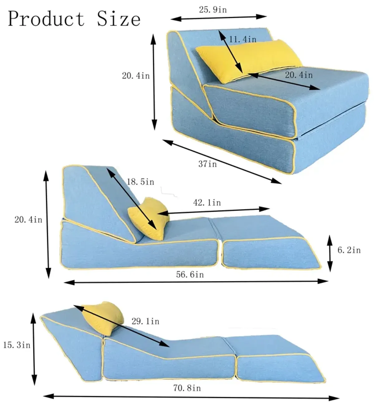 Three In One Folding Sofa, Convertible Bed, Easy To Carry Outdoors, Suitable For Living Room, Bedroom, Lounge, Outdoor